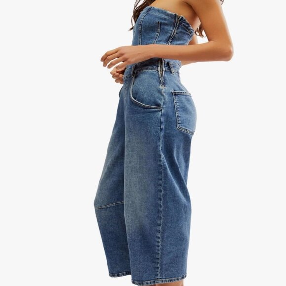 NWT Free People We The Free Je Suis Pret Barrel Jumpsuit Denim $148 - Picture 1 of 15